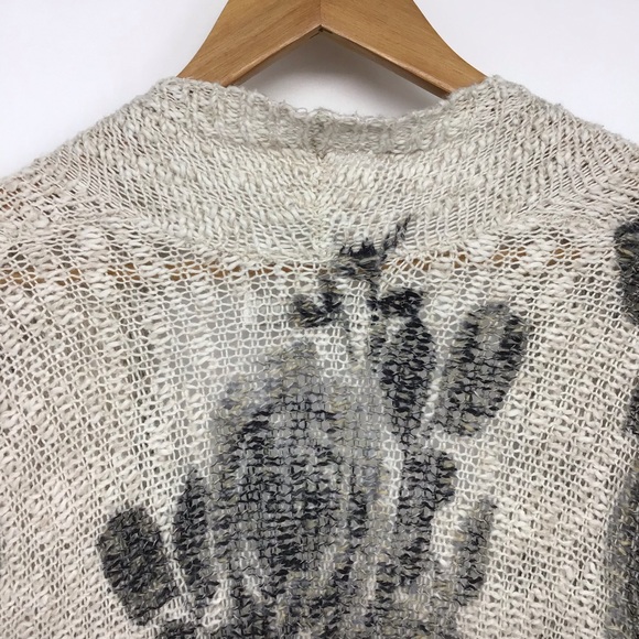 Abercrombie & Fitch White Gray Floral Open Front Loose Knit Cardigan - Picture 9 of 15